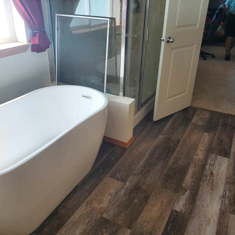 an angular view of the newly remodeled bathroom